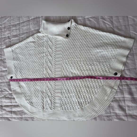 Talbots Cream Patchwork Cableknit Lambswool Blend Mock/ Turtle Neck Poncho-Large - Picture 6 of 10